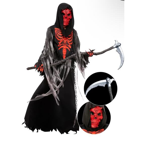Spooktacular Creations Red Skull Grim Reaper Costume Child's Sz. L 10-12 - Picture 1 of 4